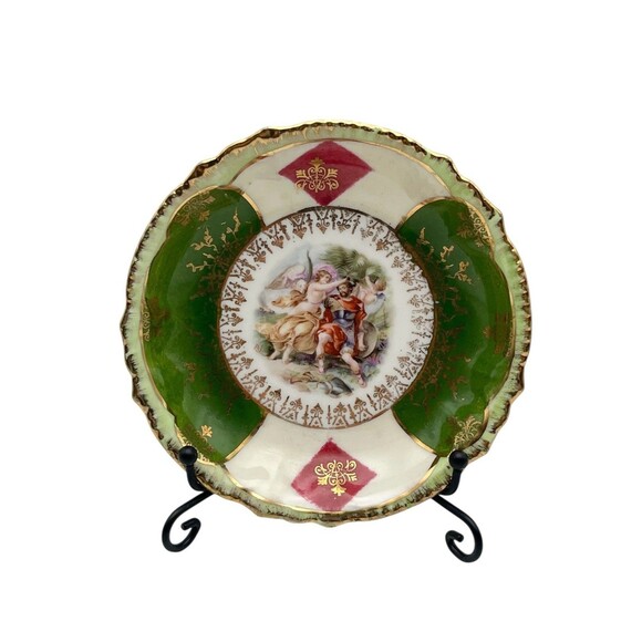 Antique Austrian Porcelain Plate Gold Green Trim Sappho Scene 5.25” Vienna Style - Picture 1 of 6